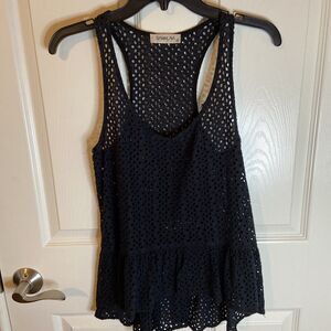 Sam & Lavi Black Racerback Sleeveless Eyelet Blouse Top, Ruffle, Boho XS